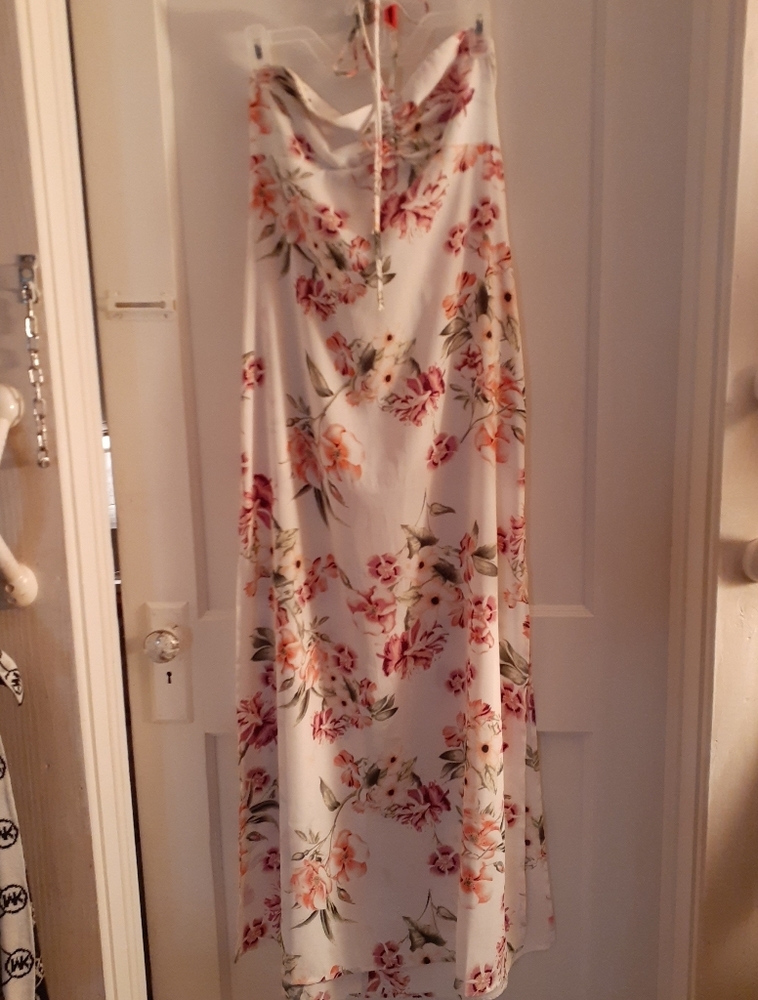 White floral long dress halter top